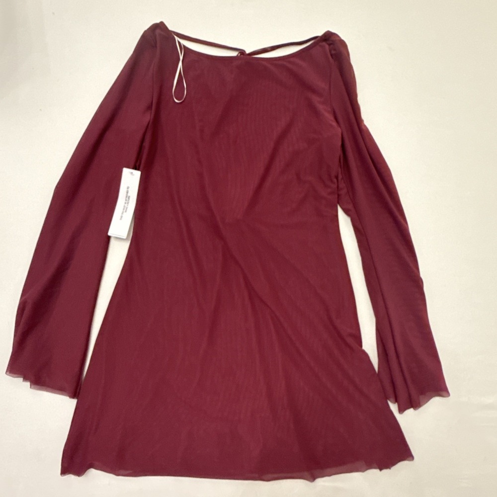 NWT Princess Polly Lukea Long Sleeve Mesh Open Back Mini Dress in Mauve sz 6